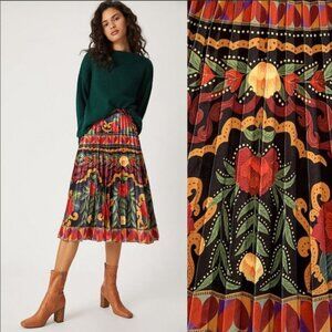 NEW WITH TAGS FARM RIO - ANTHROPOLOGIE DINAH PLEATED MULTI-COLOR VELVET SKIRT -S